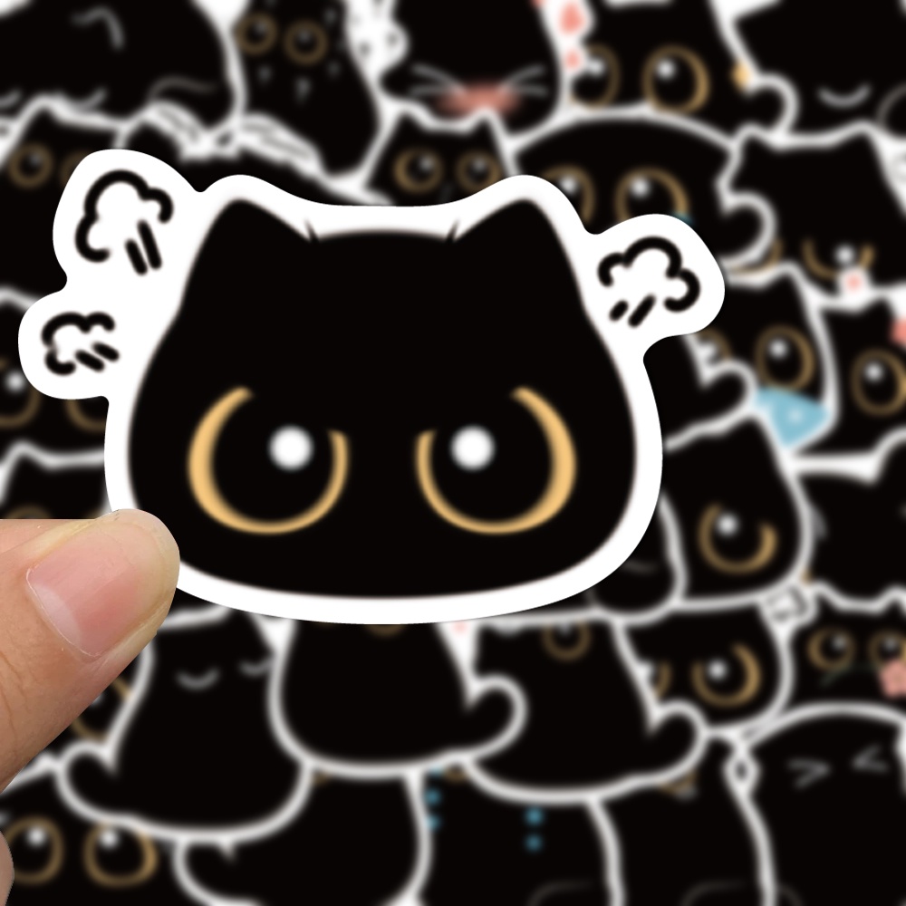 40pcs Bola Bara, Stiker Kucing Hitam, Kartun Lucu, Stiker Buku Besar Tangan, Casing Telepon, Stiker Tahan Air Komputer