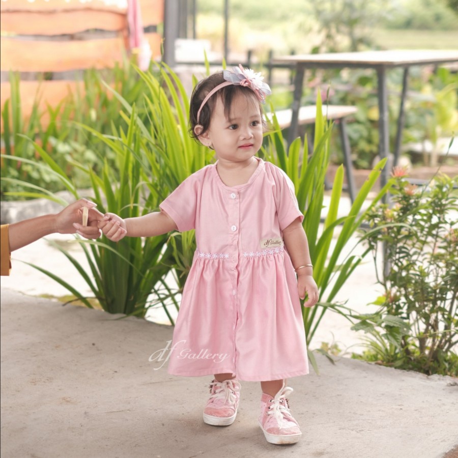 Dress Bayi Anak Perempuan Molly dfGallery Kain Katun Toyobo Cantik - Pink, A