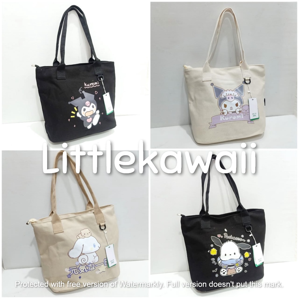 LK/Tas Totebag Tenteng Slempang Kanvas Shopping Fashion Wanita Remaja Korean Style My Melody Kuromi Cinnamoroll PompomPurin Unofficial