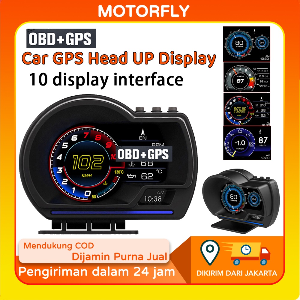 P6 OBD2 GPS HUD Sistem Ganda Mobil Head up Display Digital Speedometer dengan Uji Rem Akselerasi Jelas Kode Kesalahan