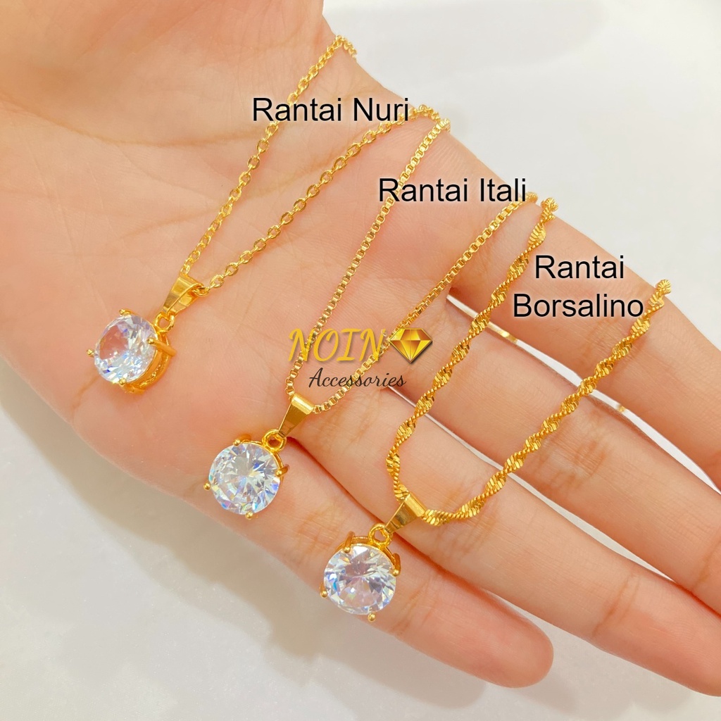 Kalung Liontin Lapis Emas Permata Mata Satu Zircon Macam Model Rantai Aksesoris Perhiasan