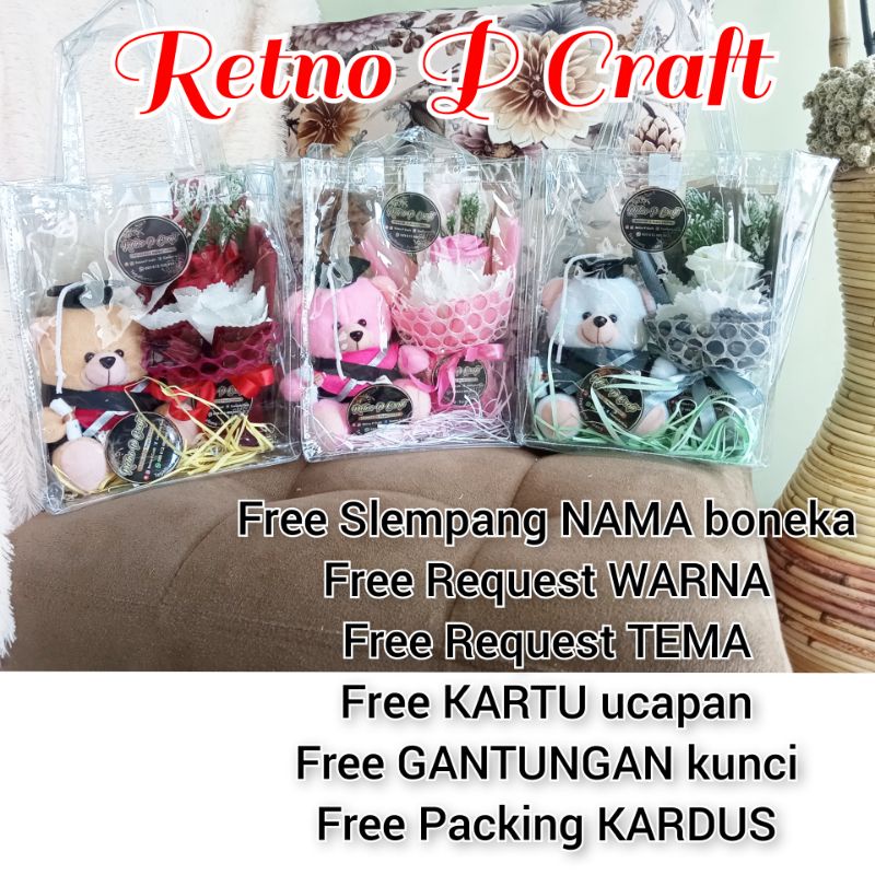 RETNO P CRAFT / kado wisuda / kado ultah / buket wisuda / buket bunga mawar artificial / buket bonek