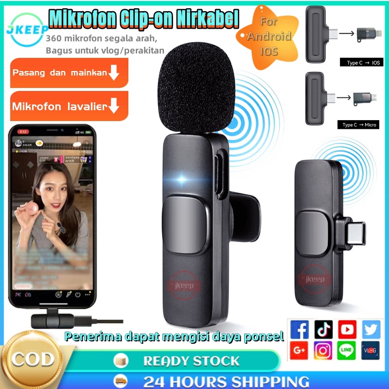 100% Original Wireless Microphone 2.4Ghz Mic Clip On Wireless 20KHZ Microphone Clip On Wireless 9MS Microphone Youtuber VLOG Portabel Audio Video pembuatan Rekaman Untuk IPhone Android Live Game Mobile COD