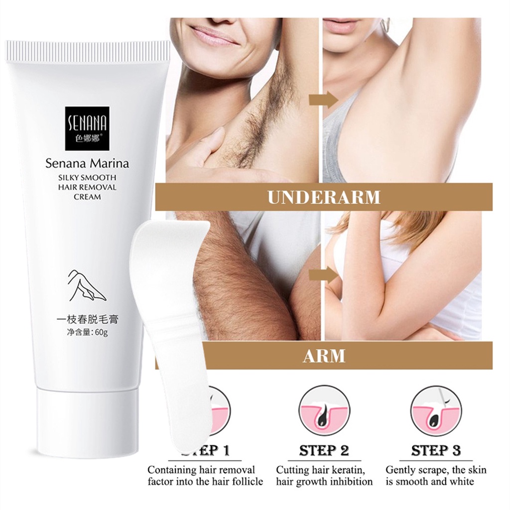 SENANA Krim Penghhilang Bulu Wanita Permanen Hair Removal Cream 60g Brewok  Perontok bulu Cepat Aman Tanpa Efek Samping - Marina Pure And Smooth Hair Removal Cream
