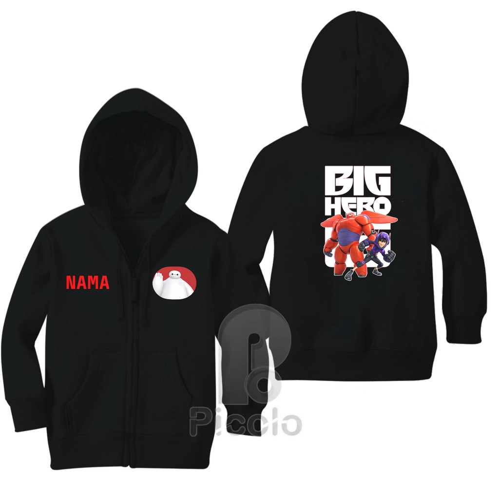 (FREE NAMA) SWEATER HOODIE ZIPPER ANAK MOTIF KARAKTER KARTUN BIG HERO BAYMAX UNISEX