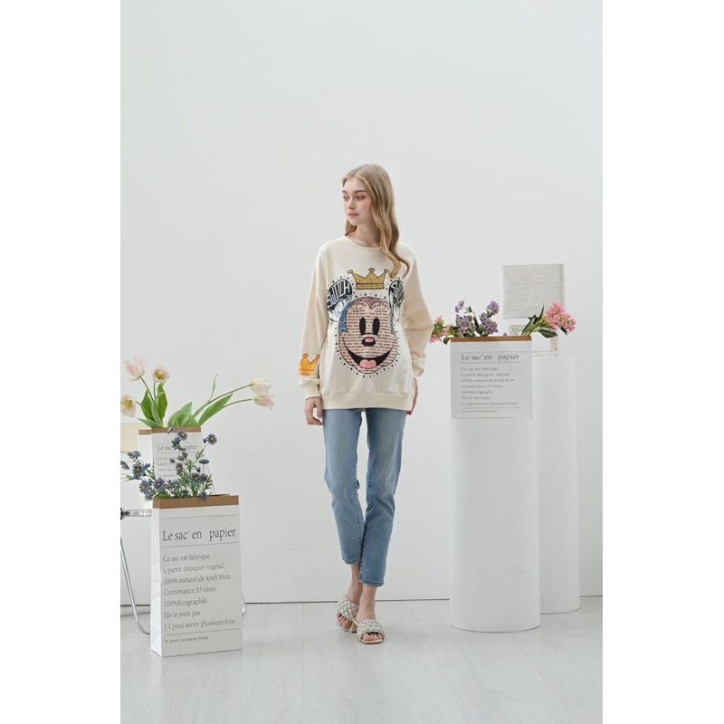 SWEATER MICKEY CROWN TANGAN PANJANG - FREE MASKER