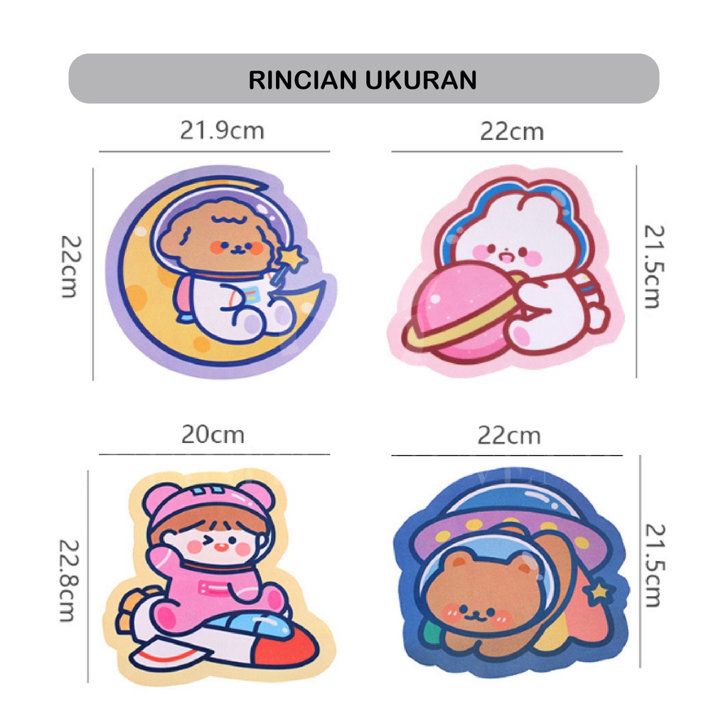 Mouse Pad Anti Slip Gambar Karakter Lucu / Tatakan Mouse Astronot Universe / Aksesoris Komputer atau Laptop / Alas Mouse Bahan Halus Kawaii