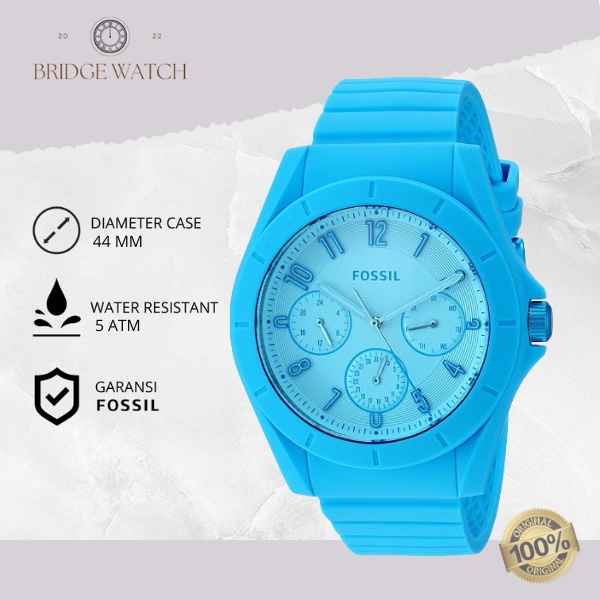 Jam Tangan Pria Fossil Poptastic FS5287 Original Chronograph Blue Rubber Analog Strap Silicone Cowok