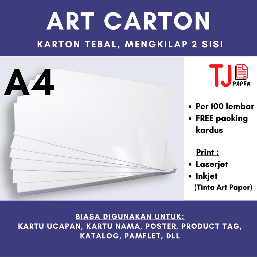 

(100 lembar) Art Karton A4 190 / 210 / 230 gsm - Glossy, Carton mengkilap 2 sisi