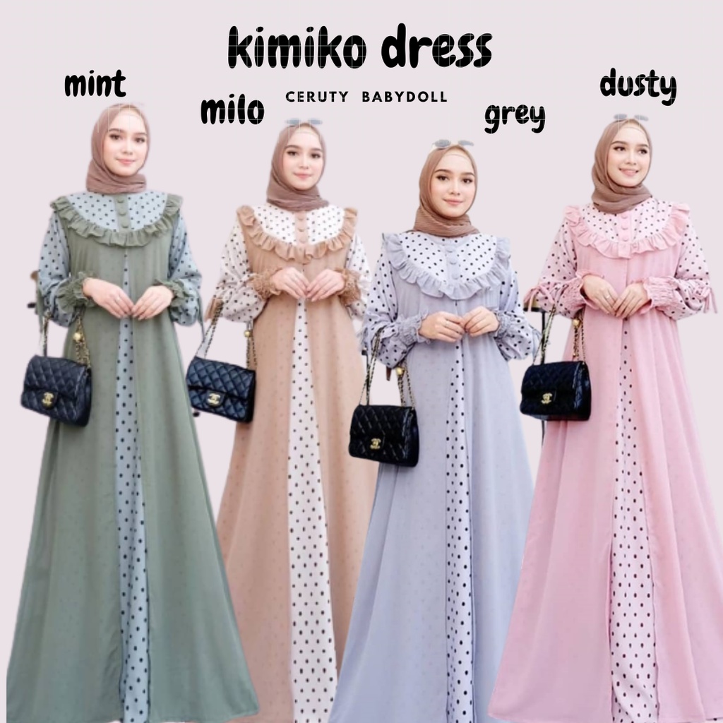 GAMIS WANITA KIMIKO SET DRESS 2IN1 BL ( INNER + OUTER PISAH ) Bahan CERUTY BABYDOLL FULL FURING GAMIS TERBARU 2023 LEBARAN WANITA DRESS WANITA FASHION MUSLIM TERBARU KEKINIAN MAXY DRESS JUMBO POLKADOT DRESS LD 110 CM