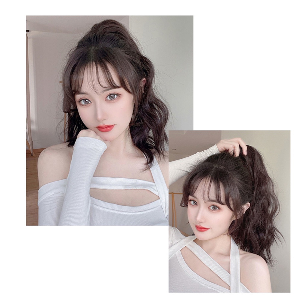 Berbulu Alami Keriting Cakar Klip Ponytail Wig Wanita Gadis Temperamen Tahan Panas Ekstensi Rambut Sintetis 35cm