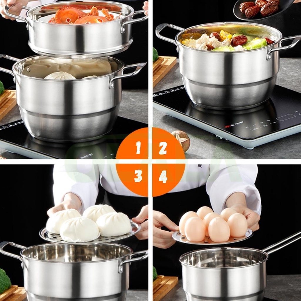 PANCI SET STAINLESS HIGH POT STEAMER + TUTUP KACA 12PCS PANCI STAINLESS STEEL OLL-CH4615