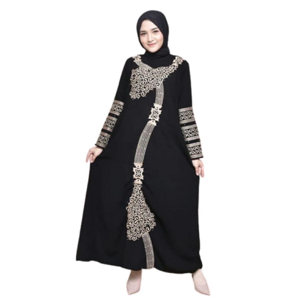 New Outfit Abaya Remaja Gamis Arab Hitam Bordir Bahan Jetblack Saudi