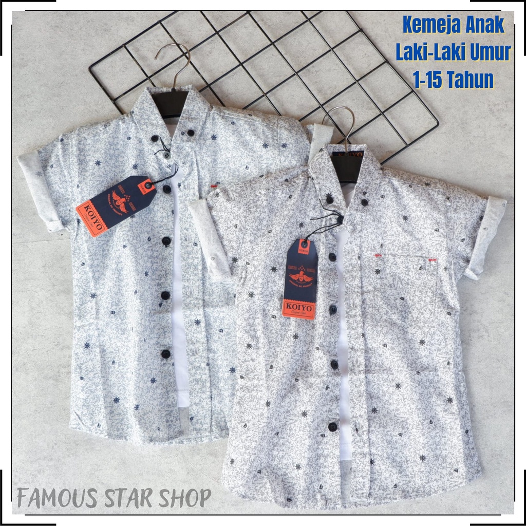 Kemeja anak laki laki motif terbaru terlaris atasan anak cowok usia 1-15 tahun | Kemeja Motif Anak Bahan Katun/Kemeja Lengan Pendek Terbaru | FMS
