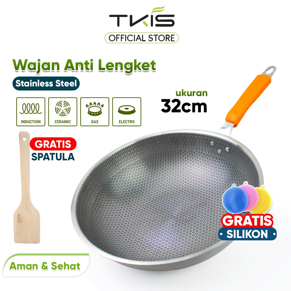 TKIS wajan penggorengan stainless 32 cm Anti Lengket FREE Spatula  TK-828