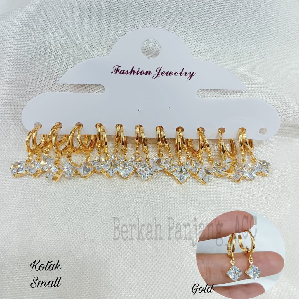 COD 12 PASANG/CHAR ANTING JEPIT JURAI PERMATA SATU GOLD DEWASA VARIAN MOTIF FASHION perhiasan super berkelas fashion korea anti karat dan anti luntur