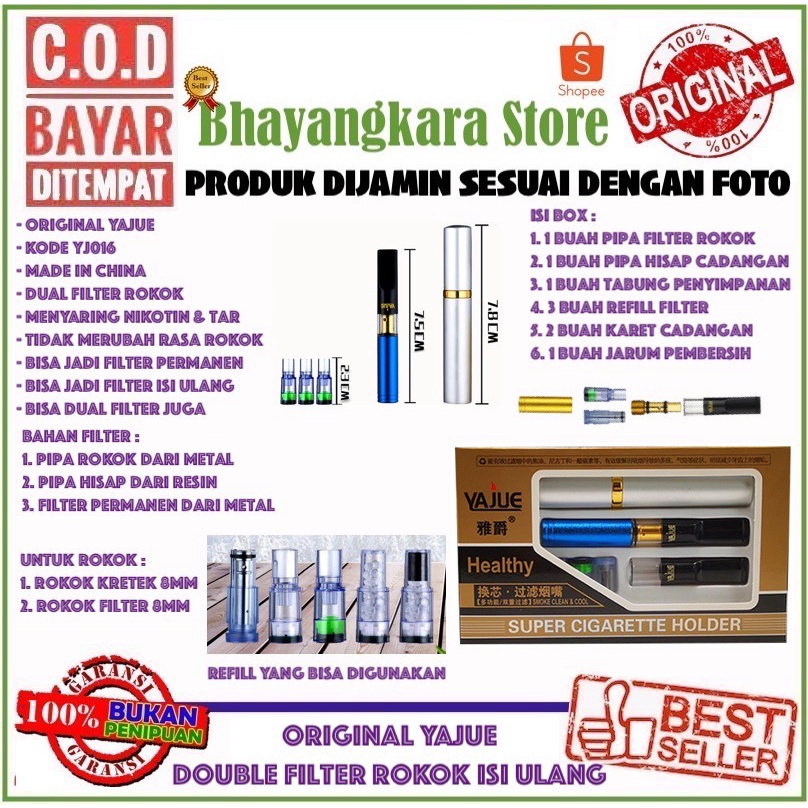 ORIGINAL YAJUE YJ016 PIPA DOUBLE FILTER DUAL SARINGAN ASAP ISI ULANG DAN PERMANEN UNTUK 8MM