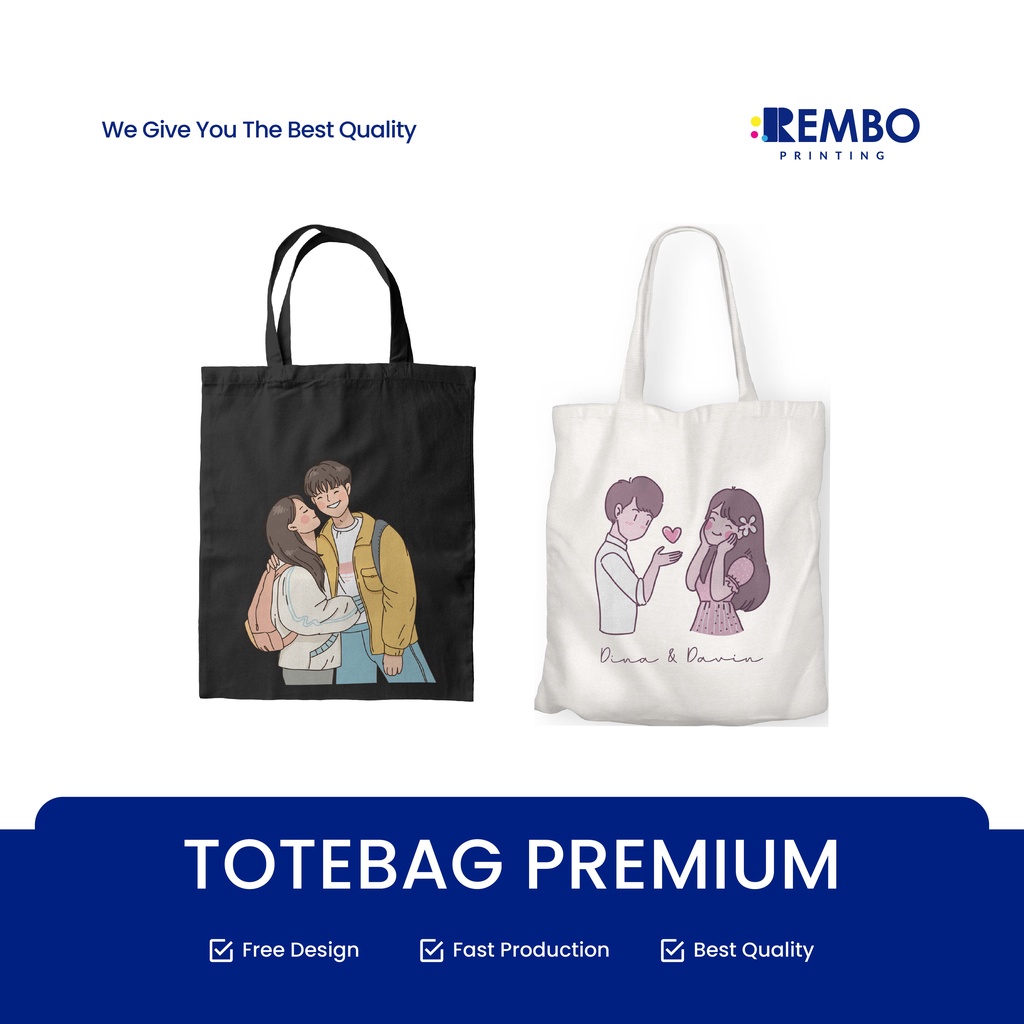 Totebag Couple Bahan Premium / Totebag Custom / Tote Bag Pasangan Love Gift Lucu Unik / Tas Tote Bag Custom