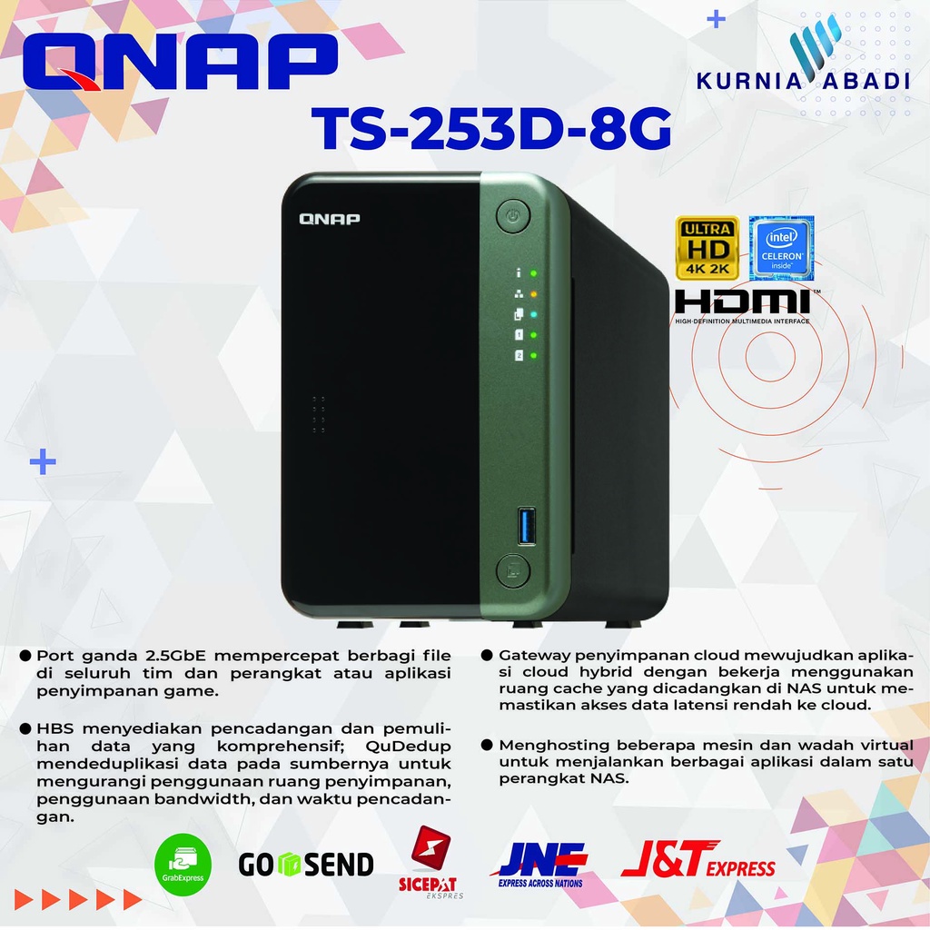 QNAP TS-253D-8G 8GB RAM 2Bay NAS EXC DISK Intel Celeron Quad Core NAS