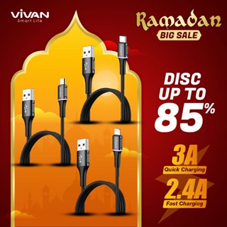 Vivan Kable Data  Halo Micro USB/Type-C/Lightning 3A Quick Charge LED 100CM VDC100 Garansi Resmi 1 Tahun