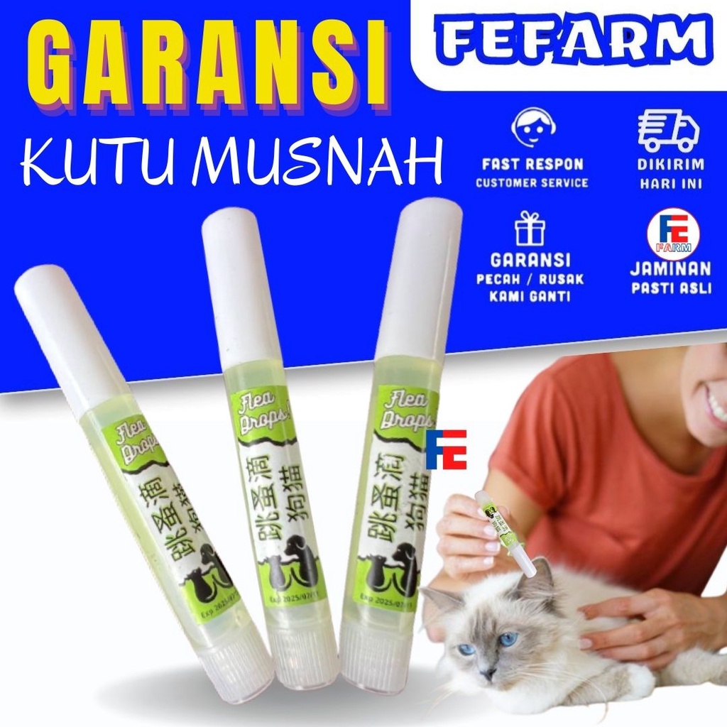 Tetes Kutu Kucing Pembasmi Penghilang Kutu Anti Parasit FLEA DROPS Terbukti Ampuh Obat Kutu FEFARM