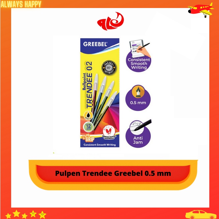 

Ballpoint / Pulpen Trendee Greebel 0.5 mm 1 boz berisi 12 Pcs Murah