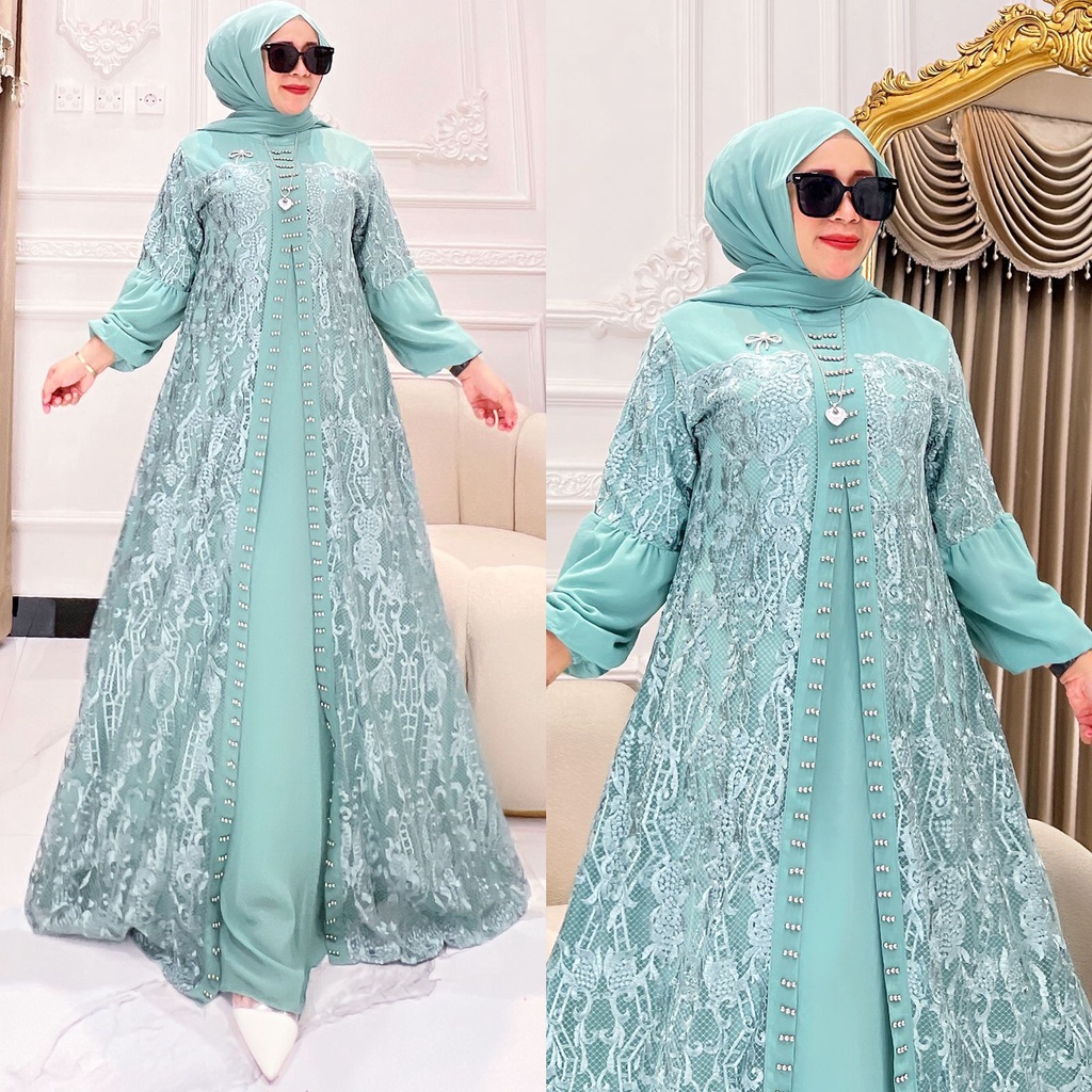 Gamis Safitri Set Hijab Pasmina Bahan Ceruty Premium