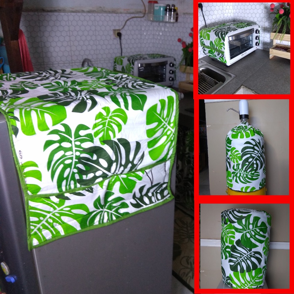Taplak kulkas 1 pintu aesthetic penutup kulkas 1 set sarung galon sepaket cover oven bahan kain katu