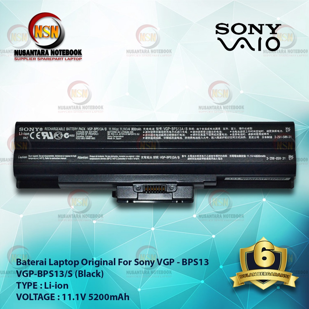 Baterai Original Sony VGP BPS13/B, VGP 13A/B Series Black 11.1V 5200mAh