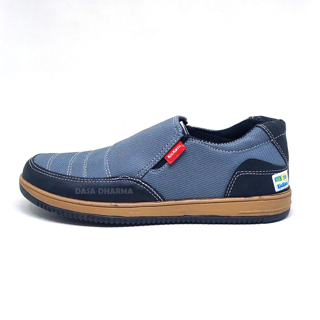 Sepatu Slip On Pria Casual Warna Abu Size 39 - 43