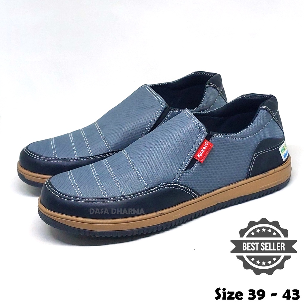 Sepatu Slip On Pria Casual Warna Abu Size 39 - 43