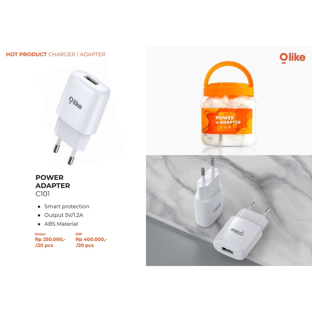 1PCS Olike C101 Kepala Charger Fast Charging Original Adapter 1USB Smart Protection Garansi Resmi 12 bulan