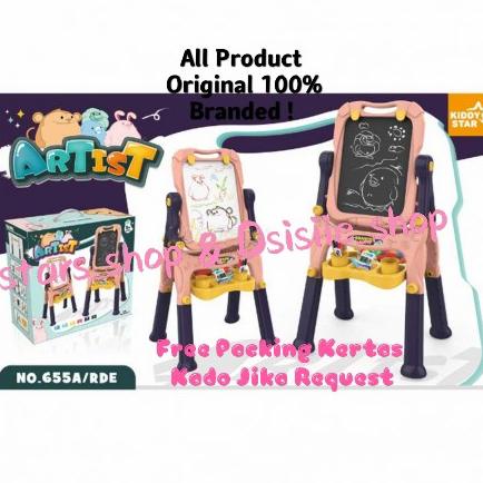 Kiddy Star Artist Easel Board 2in1 Pink & Green Original / Melukis