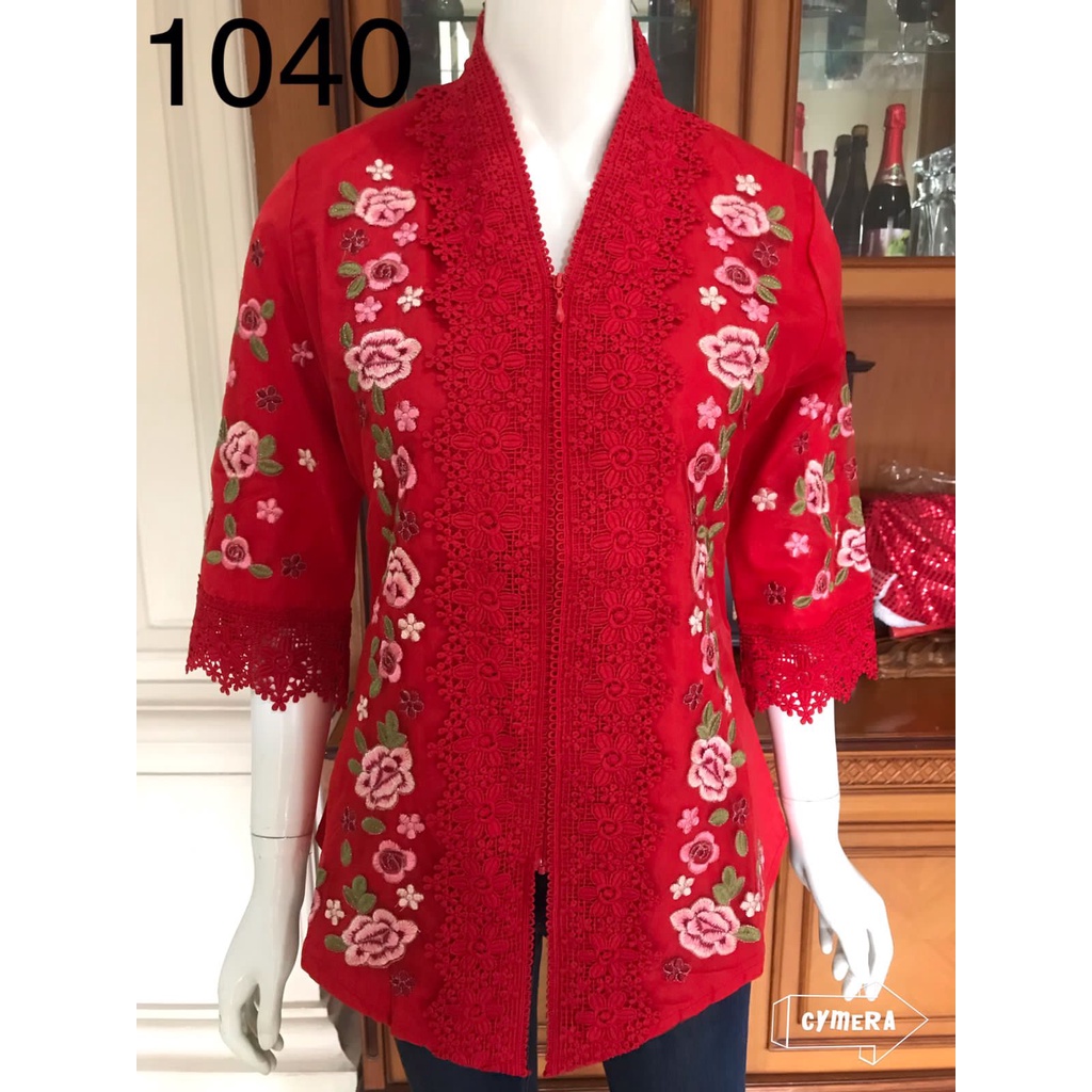 Kebaya alexuex merah  bordir organdi 0528 /kebaya kombinasi brukat