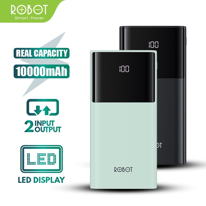 PowerBank ROBOT 10000mah RT190S 2A Dual Input and Output Port Type C &amp; Micro USB Original Fast Charging Real Capacity - Garansi Resmi 1 tahun