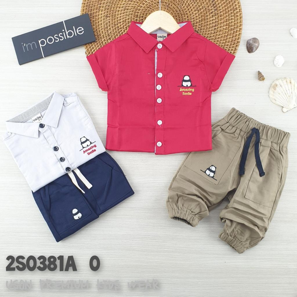baju setelan kemeja celana joger panjang anak lakilaki / uson sco296