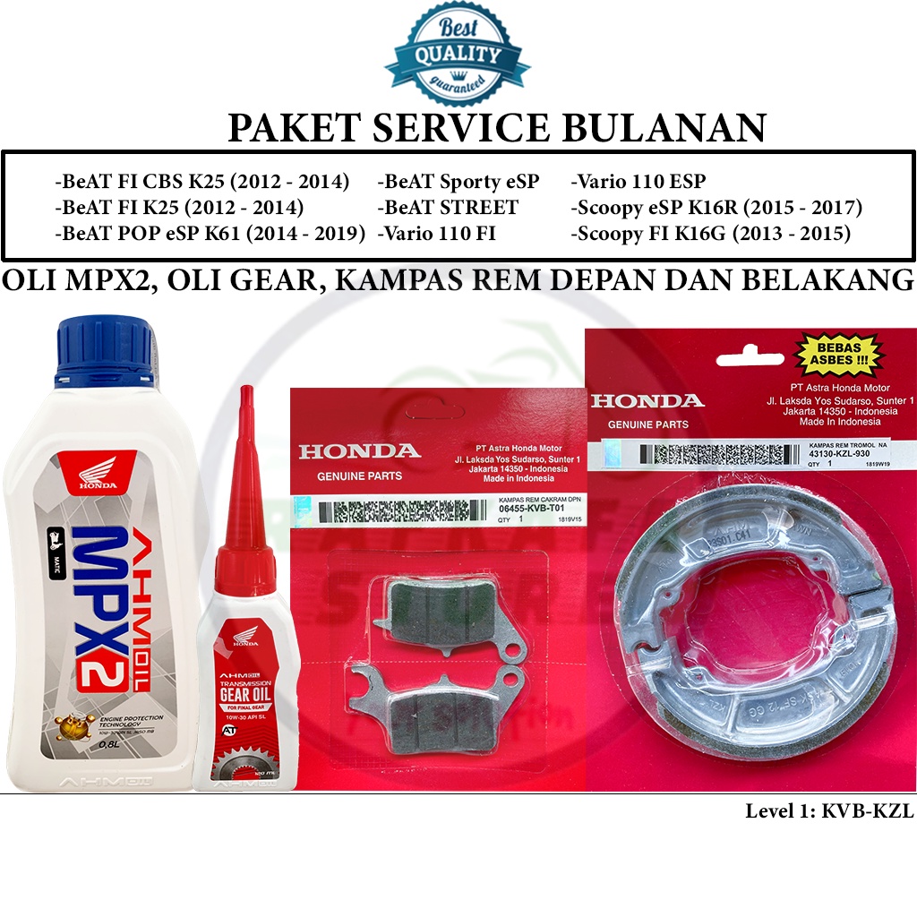 Paket Service Bulanan Beat FI POP Sporty,Vario 110,Scoopy (Level 1-KVB-KZL)