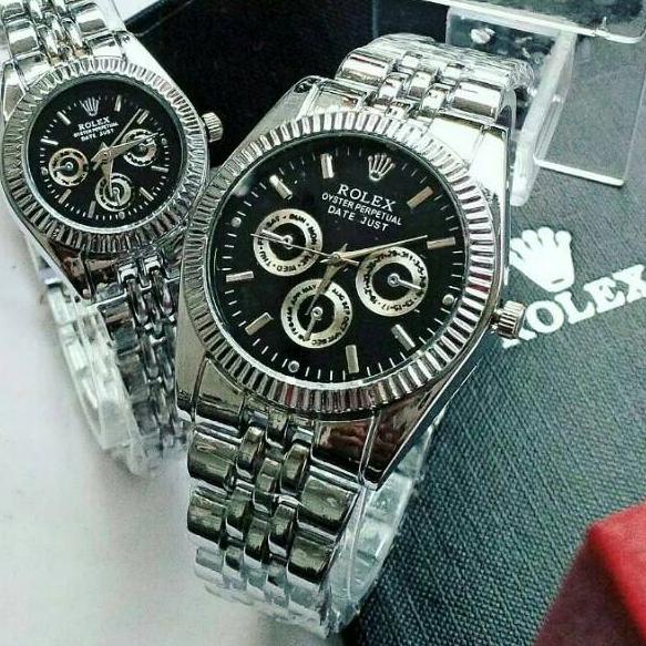 Limited✅⭐-JAM TANGAN ROLEX COUPLE SILVER-HITAM