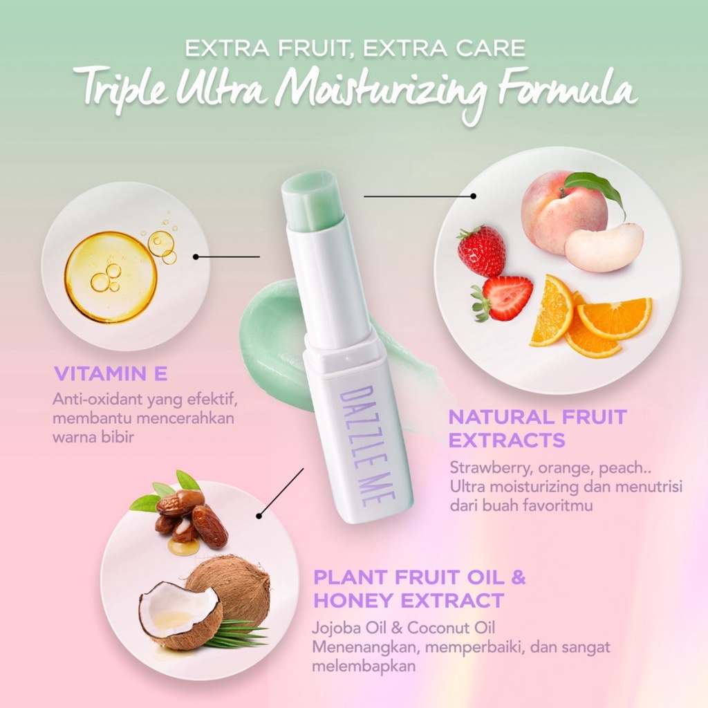 DAZZLE ME Fruit Justice Lip Balm | Moisturizing Vitamin E Baby Lips UV Protection Lip Care pH Color Changing Lipstik Deep Hydration