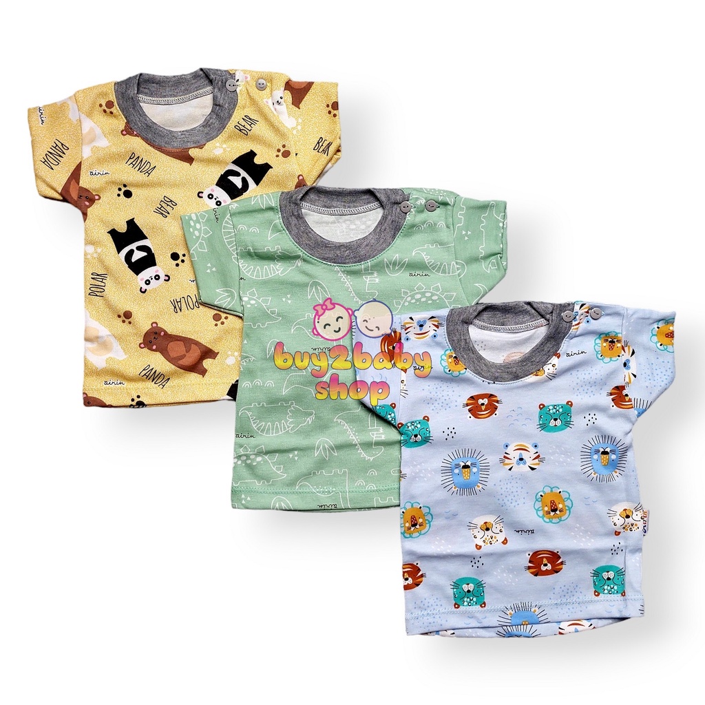 Kaos oblong bayi full print motif Airin Baby 0-12 Bulan isi 3 kaos