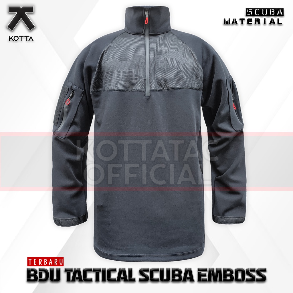 KAOS BDU TACTICAL SCUBA COMBAT EMBOSS HITAM BLACK PREMIUM LENGAN PANJANG PRIA WANITA UNISEX