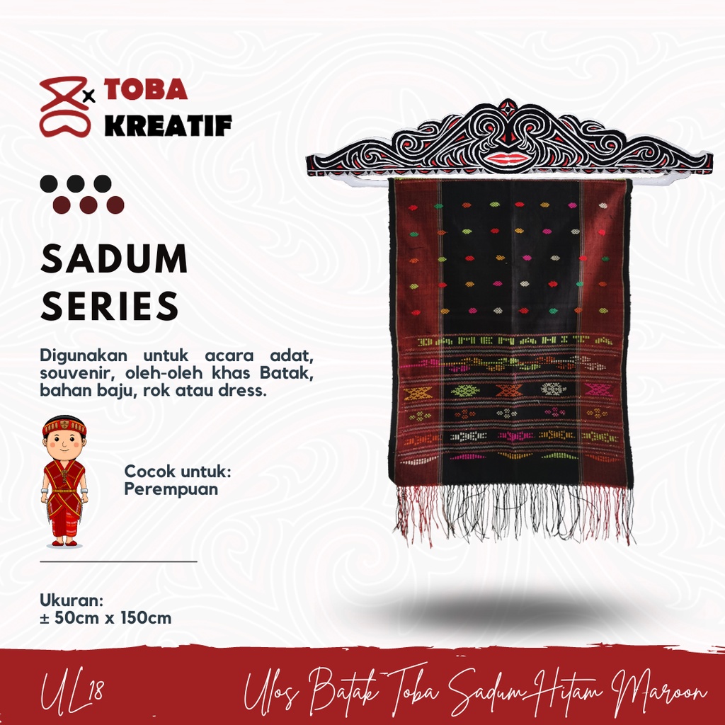 Kain Ulos Batak Toba Sadum Hitam Maroon
