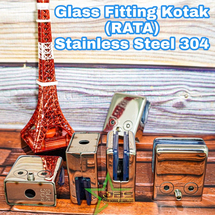 GLASS FITTING/PENJEPIT KACA KOTAK (R) STAINLESS SS 304 (4,8CMx4,2CM)