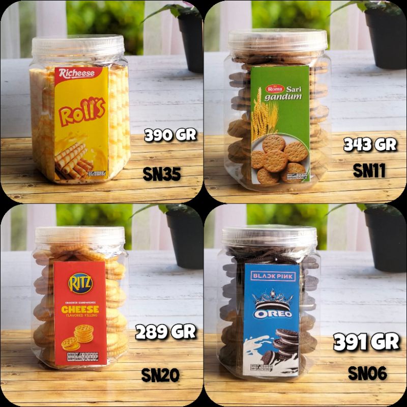 Cemilan / Snack / Lebaran / Viral / Toples Suneo / Rolls Keju / Sari Gandum Cokelat / Ritz Crackers 