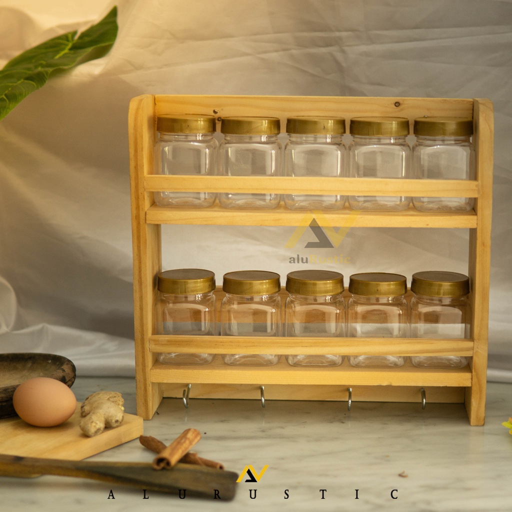 RAK BUMBU KAYU 10 TOPLES BUMBU / RAK SERBAGUNA | RAK KAYU JATI BELANDA | DEKORASI RUSTIC