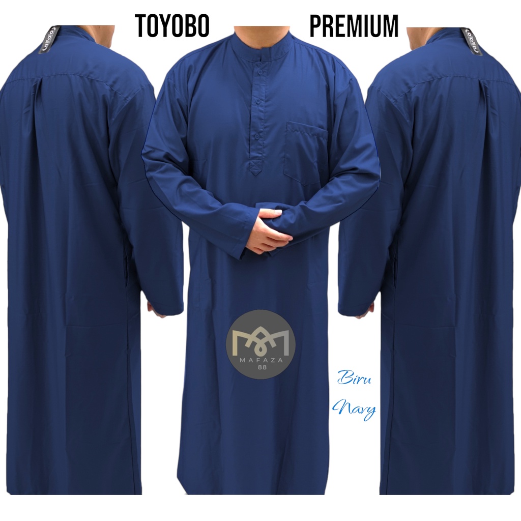Gamis Jubah Muslim Pria TOYOBO PREMIUM ADEM Lengan Panjang Polos Sholat Umroh Lebaran Biru Navy