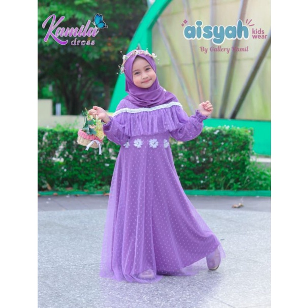 Kamila Dress | Gamis anak 1 set Jilbab