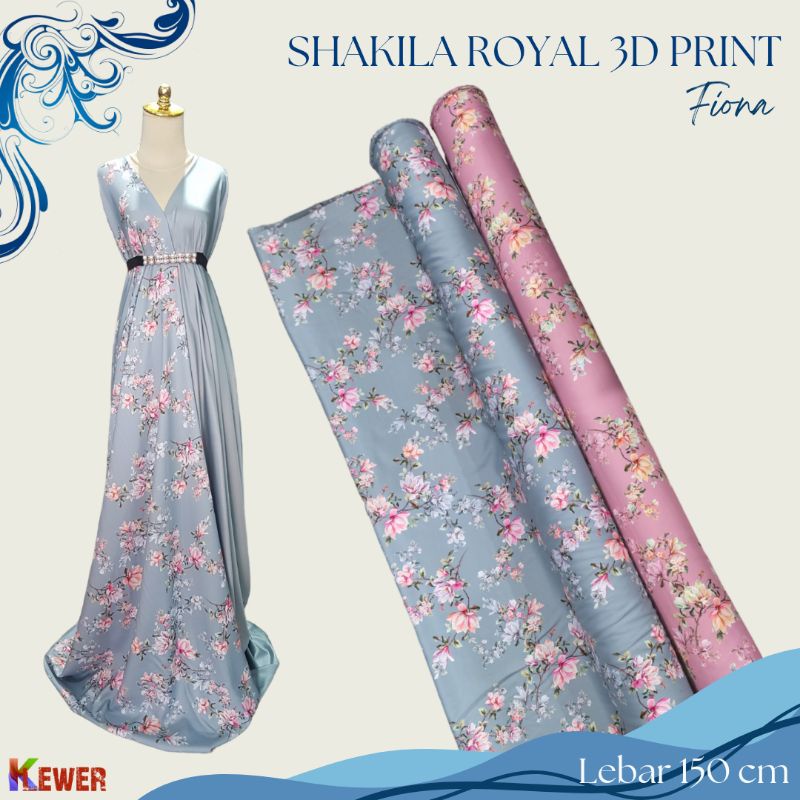 Bahan Kain Shakila Royal 3D Print Fiona Spandex motif kain syakila halus lembut murah meteran