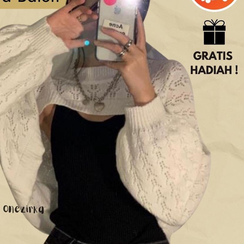 Termurah⚡️-OUTER RAJUT YURA BALON CROP TOP KNITWEAR PREMIUM OVERSIZE KEKINIAN FASHION BAJU WANITA KO