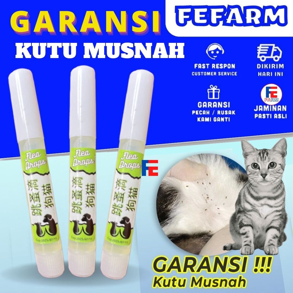 Tetes Kutu Kucing Pembasmi Penghilang Kutu Anti Parasit FLEA DROPS Terbukti Ampuh Obat Kutu FEFARM